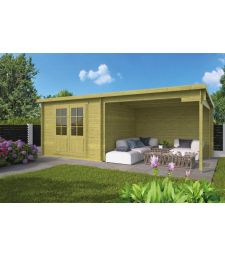 Blokhut - Tuinhuis Chappo Groen Met Overkapping 300 x 298+300cm.