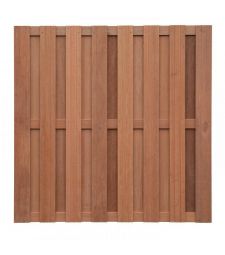 * Actie *  Tuinscherm hardhout Recht rvs 180x180 cm. Keruing. 15 plank 3 tussenl
