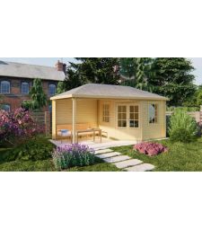 Blokhut - Tuinhuis Markku Met Overkapping. Afmeting 575x300