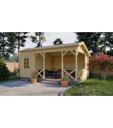 Blokhut - Tuinhuis Selma Met Overkapping. Afmeting B178+400xD350CM