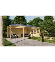 Blokhut - Tuinhuis Gretel Met Overkapping. Afmeting  790x250CM