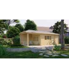 Blokhut - Tuinhuis Sibella Met Overkapping. Houtdikte 44MM. Afmeting B570xD420CM